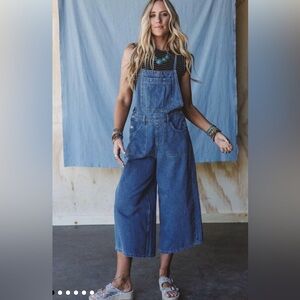 Three Bird Nest Zenana Cropped Wide Leg Denim Overalls